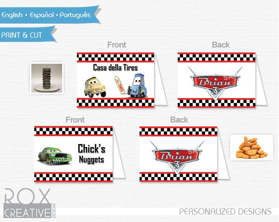 Cars Food Tents, Disney Car food labels, Digital Design, Double Side Design Il_570xn