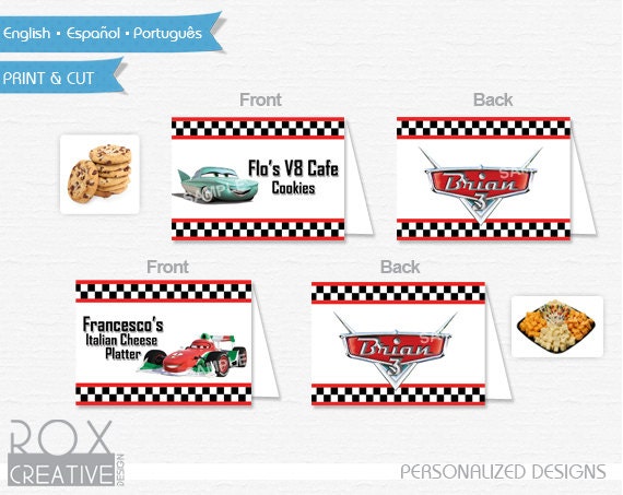 Cars Food Tents, Disney Car food labels, Digital Design, Double Side Design Il_570xn