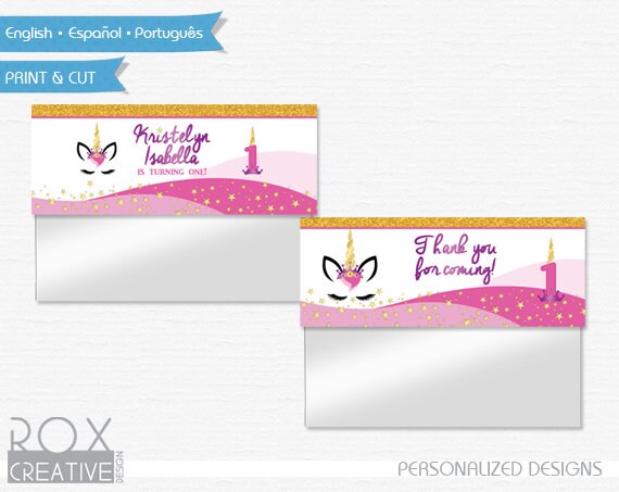 Unicorn Birthday Favor Treat Bag Toppers, Unicorn Printable Labels, Digital – Customized Il_570xn