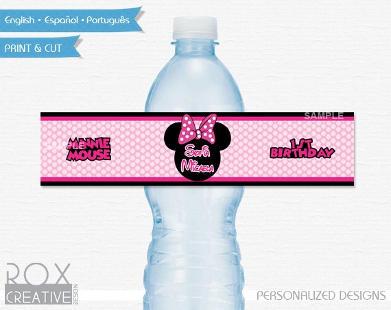Minnie Birthday Water Labels, Minnie Mouse Printable Labels, Digital – Customized Il_570xn