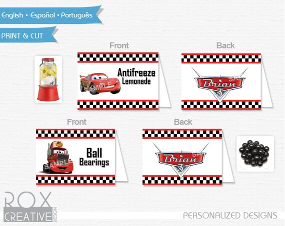 Cars Food Tents, Disney Car food labels, Digital Design, Double Side Design Il_570xn