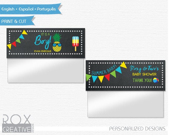 Summer Pineapple Party Favor Treat Bag Toppers, Baby Shower Printable Labels, Digital – Customized Il_570xn