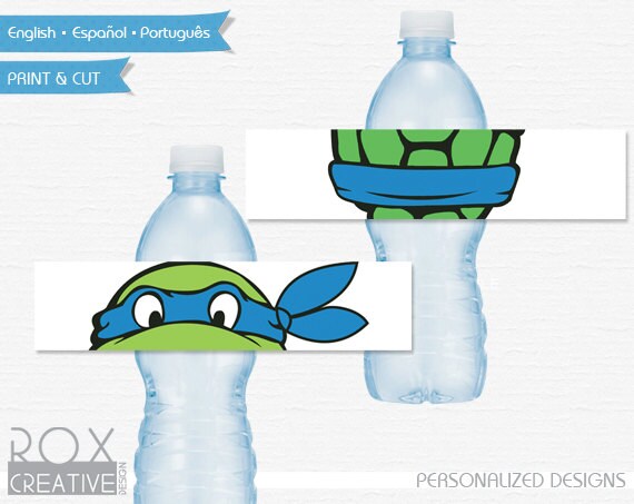 TMNT Birthday Water Labels, All of the Ninja Turtle Water Labels! Printable Labels, Digital - English, Español or Português Il_570xn