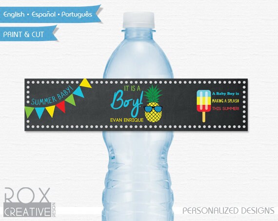 Summer Pineapple Water Labels, Baby Shower Printable Labels, Digital - Customized Il_570xn