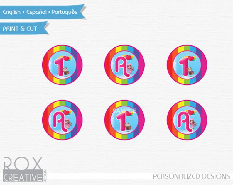 rainbow ruby cupcake toppers or tags printable labels etsy