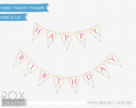 Vintage Happy Birthday Banner Flag Shabby Chic Printable Banner