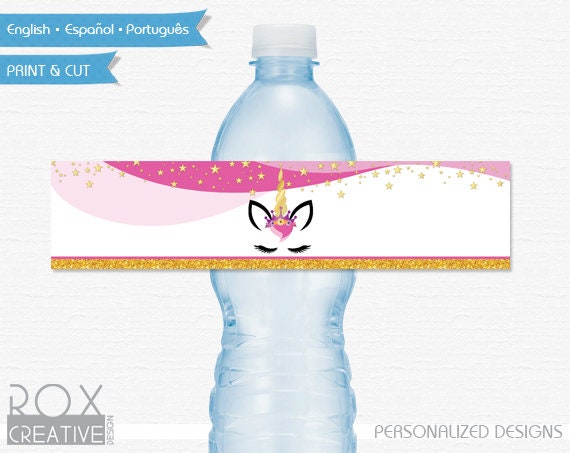 Unicorn Printable Water Labels, Digital Design, 5 per page Il_570xn
