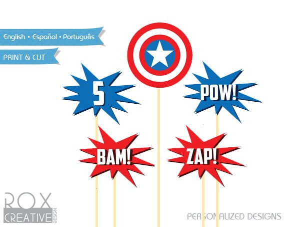 Captain America Birthday Party Cut outs, Centerpieces and Party decor Il_570xn