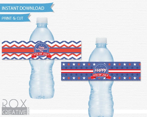 4th of July Printable Water Labels Set of 2!!!, Digital Design, 5 per page Il_570xn