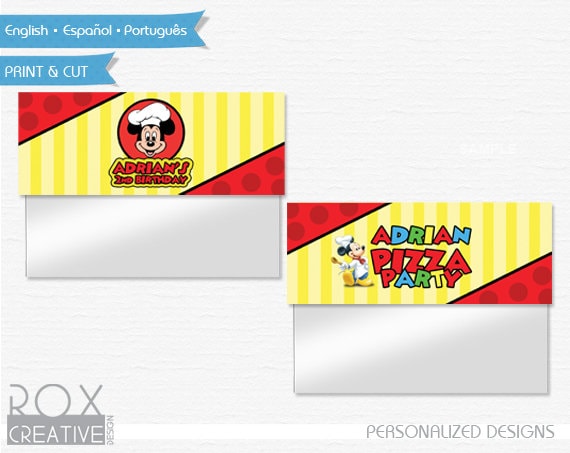 Mickey Pizza Party Favor Treat Bag Toppers, Printable Labels, Digital – Customized Il_570xn