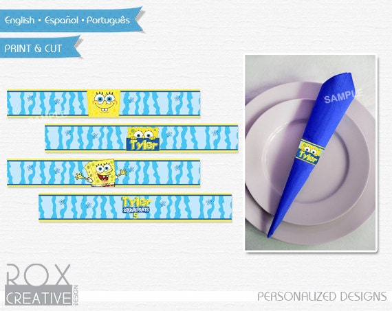 Spongebob Squarepants Napkin ring holders, Spongeboob Printable napkin rings, Digital - Customized Il_570xn