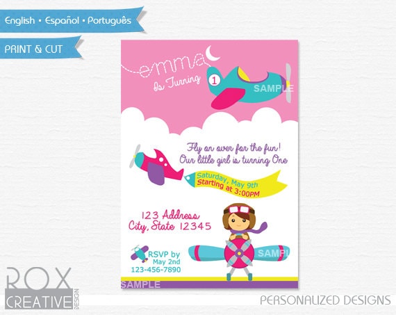 Girly Planes Birthday 5 x 7 Invitation Design, Custom Design, Girly Planes Baby Shower Invitation Il_570xn