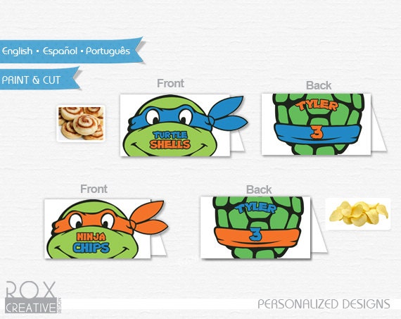 Ninja Turtles Food Tents, TMNT food labels, Digital Design, Double Side Design Il_570xn