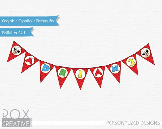 Mickey Pizza Party Banner, Mickey Party Printable Banner, Digital - Customized Il_570xn