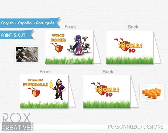 Clash of Clans Food Tents, 2 food labels per page, Custom Design, Double Side Design Il_570xn