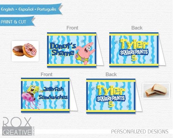 Spongebob Birthday Food Tents, Spongebob Food Labels, Digital – Customized Il_570xn