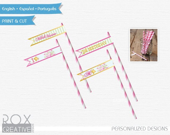 Vintage Birthday Straw Flags/ Cupcake Toppers - Printable DIY Flags -Vintage Cupcake Flags Il_570xn