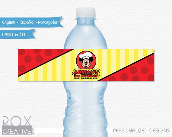 Mickey Pizza Party Water Labels, Mickey Mouse Party Printable Labels, Digital - Customized Il_570xn