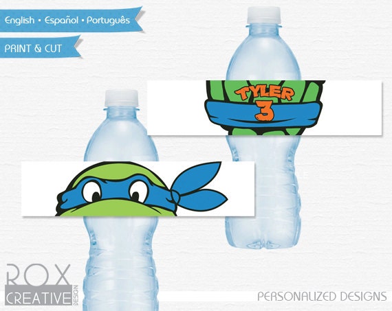 TMNT Birthday Water Labels, Ninja Turtles Printable Labels, Digital - Customized Il_570xn