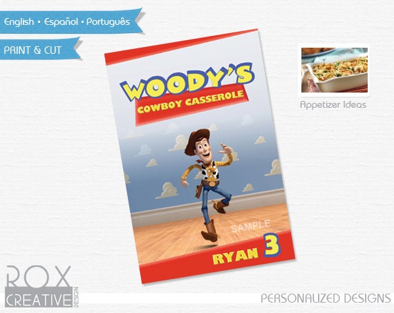 Toy Story Food Labels 4 x 6 Inches Design, Digital Custom Design, Woody by Rox Creative Design ...