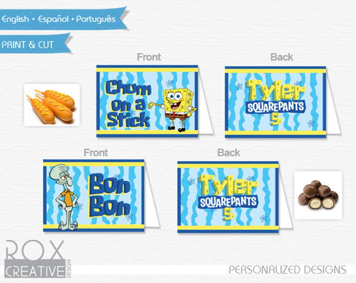 Spongebob Birthday Food Tents Spongebob Food Labels Digital Etsy