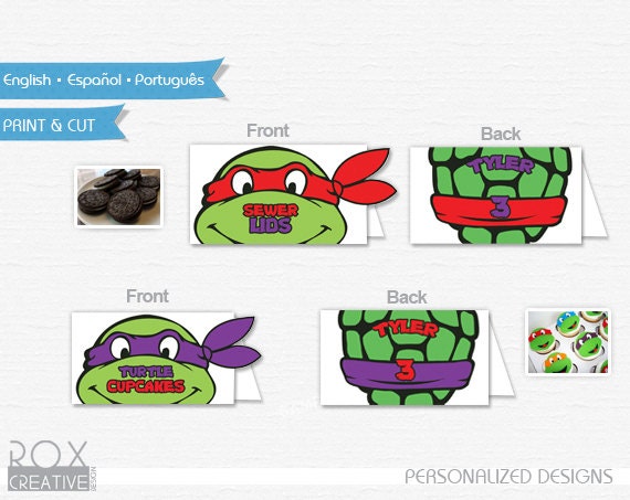 Ninja Turtles Food Tents, TMNT food labels, Digital Design, Double Side Design Il_570xn