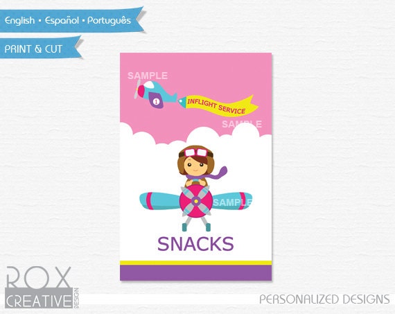 Girly Planes Birthday Snacks Sign 4 x 6 Inches Design, Custom Design, Girly Planes Baby Shower Food Labels Il_570xn
