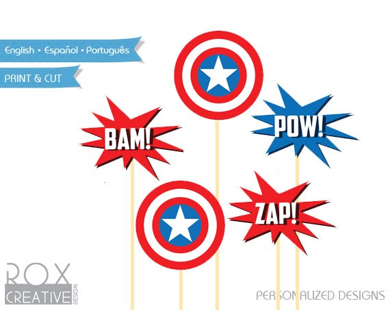 Captain America Birthday Party Cut outs, Centerpieces and Tags Il_570xn