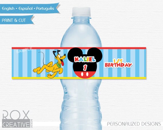 Mickey and Pluto Birthday Water Labels, Mickey Mouse and Pluto Printable Labels, Digital - Customized Il_570xn