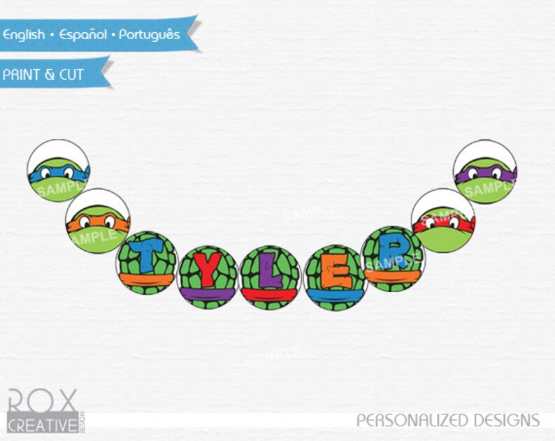 TMNT Personalize Banner Ninja Turtle Printable Banner | Etsy