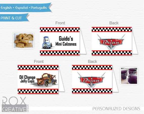 Cars Food Tents, Disney Car food labels, Digital Design, Double Side Design Il_570xn