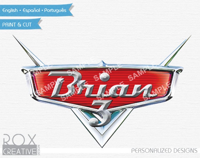 Featured listing image: Disney Cars Custom Logo 5" x 8", Cars Birthday Name Label, Printable Labels, Digital - Customized