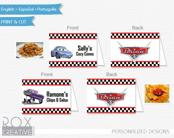 Cars Food Tents, Disney Car food labels, Digital Design, Double Side Design Il_570xn
