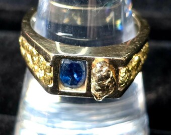 Beautiful Blue Sapphire gold nugget ring