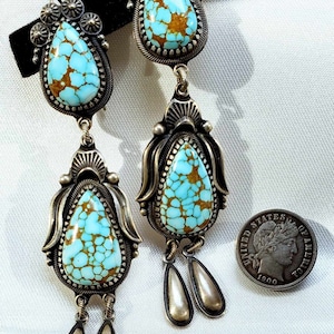 Delbert Gordon High Grade Number 8 RED WEB Nevada turquoise double ( 4 STONE) cab set of ear rings!