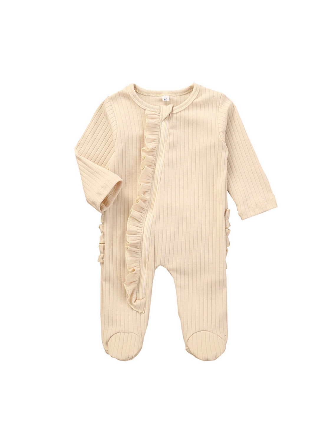 Baby Ribbed Zip Ruffle Onesie Footie Sleeper Etsy