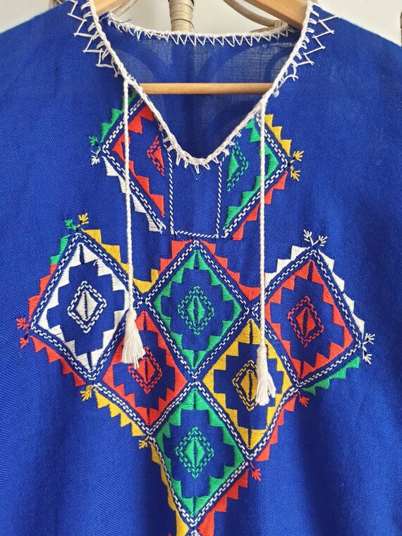 Vintage blue embroidered floral Indian 70s boho s… - image 8