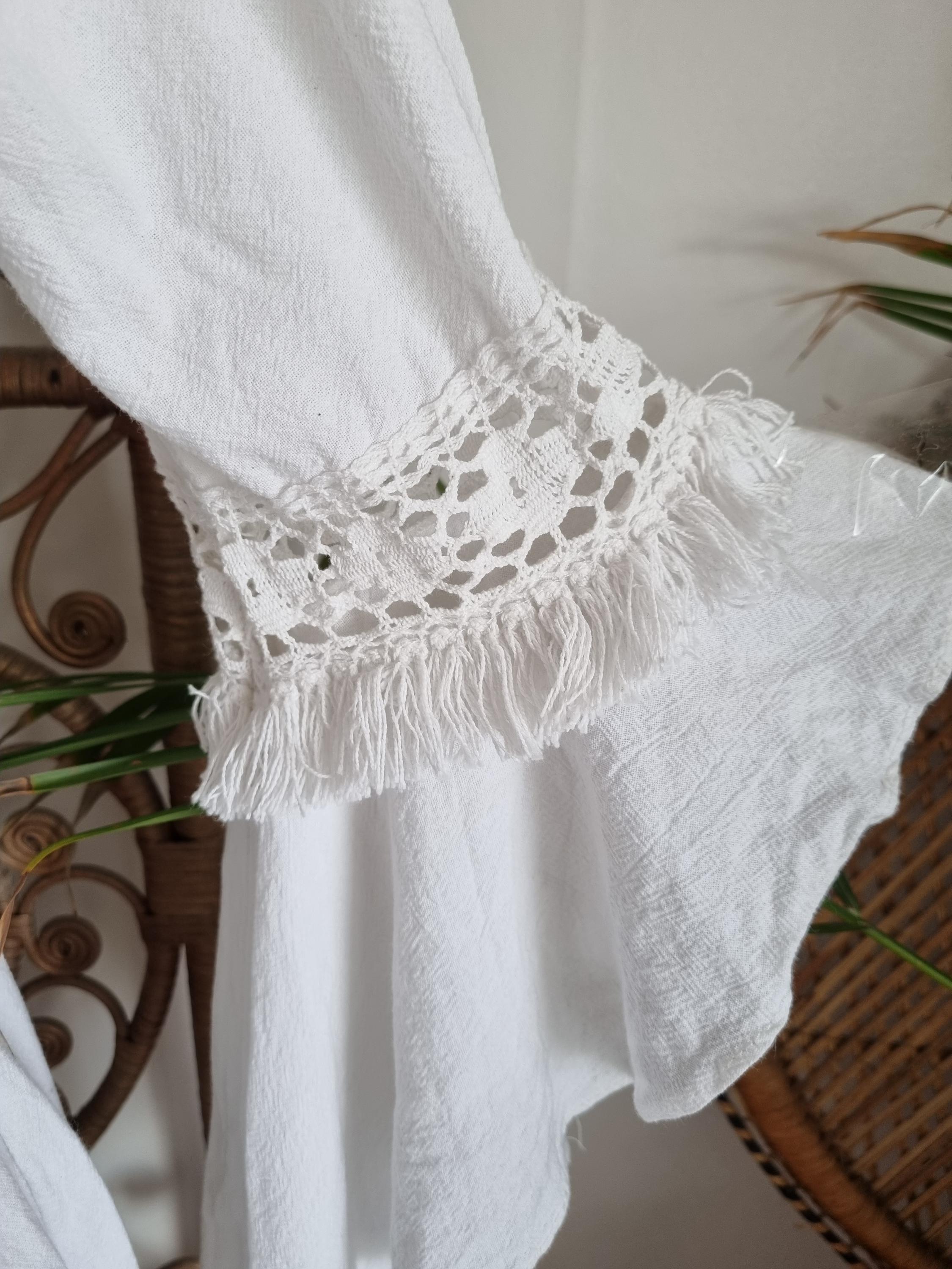 Vintage White Prairie Cotton Crochet Lace Waterfall Sleeves Wedding 70s Cottagecore Maxi Dress S Etsy UK