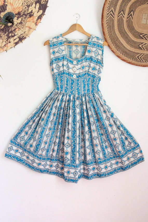 Vintage Original blue Rose floral boho swing tea 4