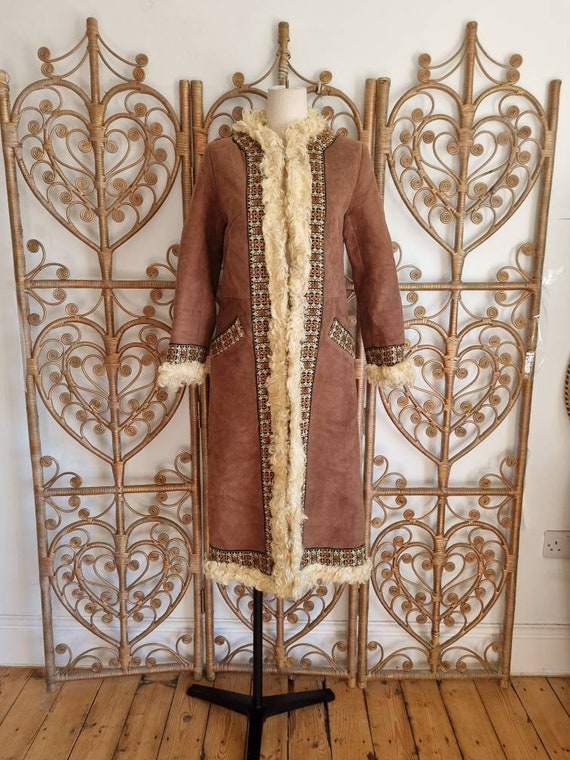 Abercrombie & Fitch, Vintage Abercrombie and Fitch suede embroidered Sheepskin afghan 60s coat jacket S