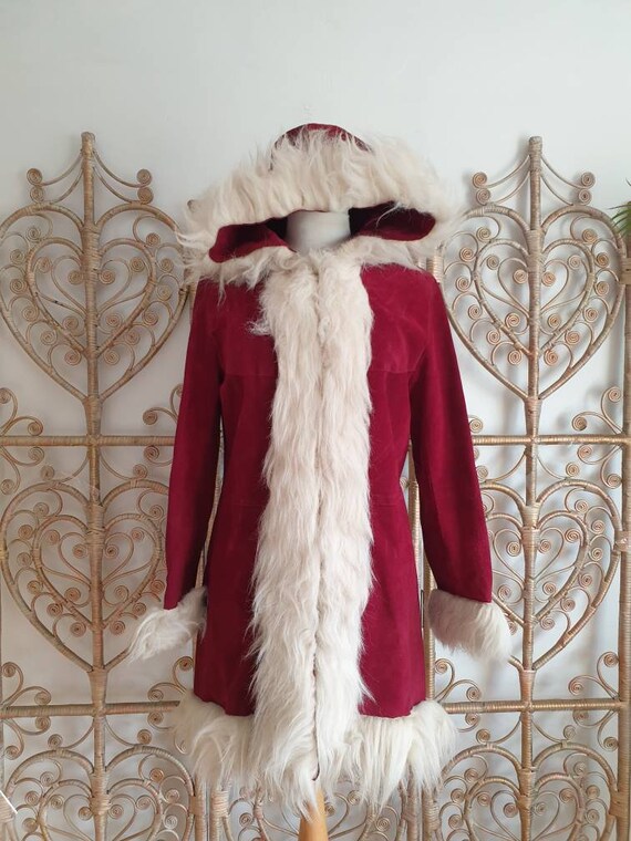 Vintage real suede afghan hoodie hoody faux Fur co