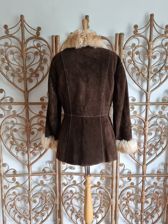 Vintage brown suede Sheepskin afghan Fur collar c… - image 5