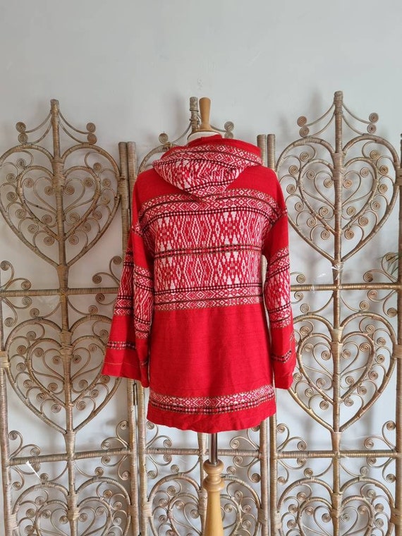 Vintage red Woven Ethnic 70s embroidered cotton h… - image 8