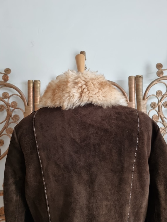 Vintage brown suede Sheepskin afghan Fur collar c… - image 6