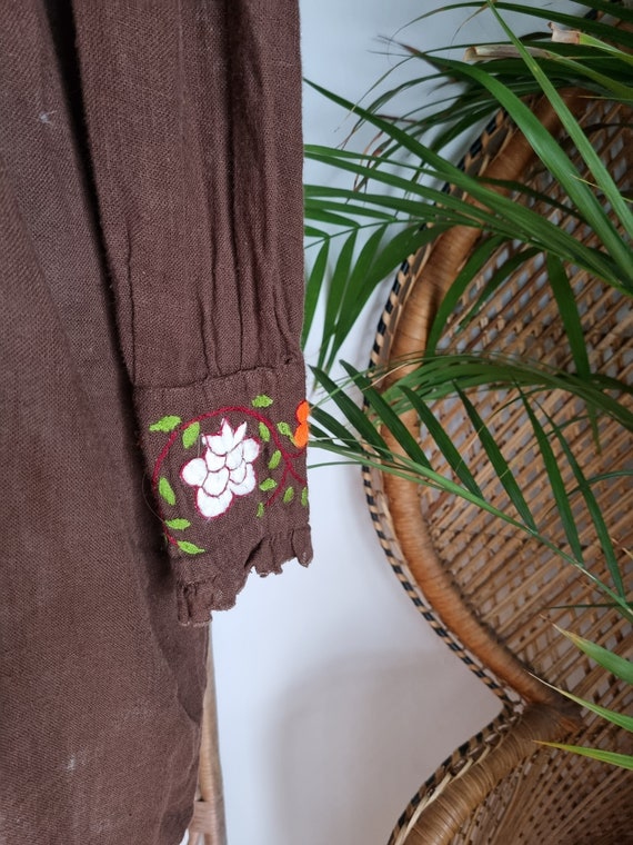 Vintage brown embroidered floral Cotton boho smoc… - image 7