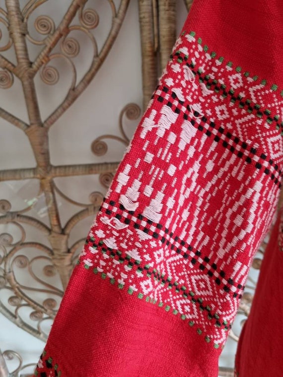 Vintage red Woven Ethnic 70s embroidered cotton h… - image 6