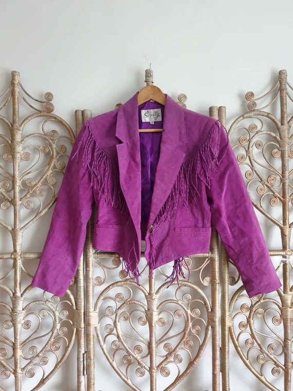 Vintage purple fringe tassel leather suede biker w