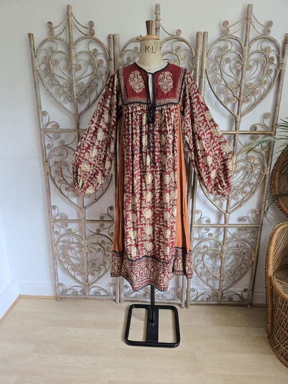Vintage Interlinks cotton Indian 70s smock midi dress S