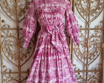 Vintage Pink floral Laura Ashley cotton made in wales hippy prairie cottagecore early label 60s 70s midi maxi dress S