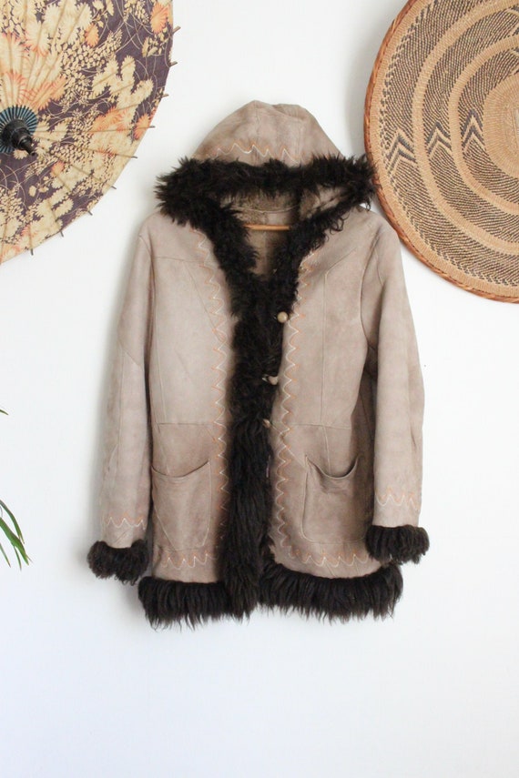 Vintage brown beige embroidered hoody hoodie Sheep